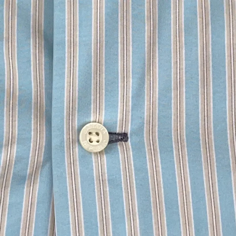 Banana Republic Fitted L 16-16 1/2 Aqua Blue,Tan & White Stripe Cotton Shirt